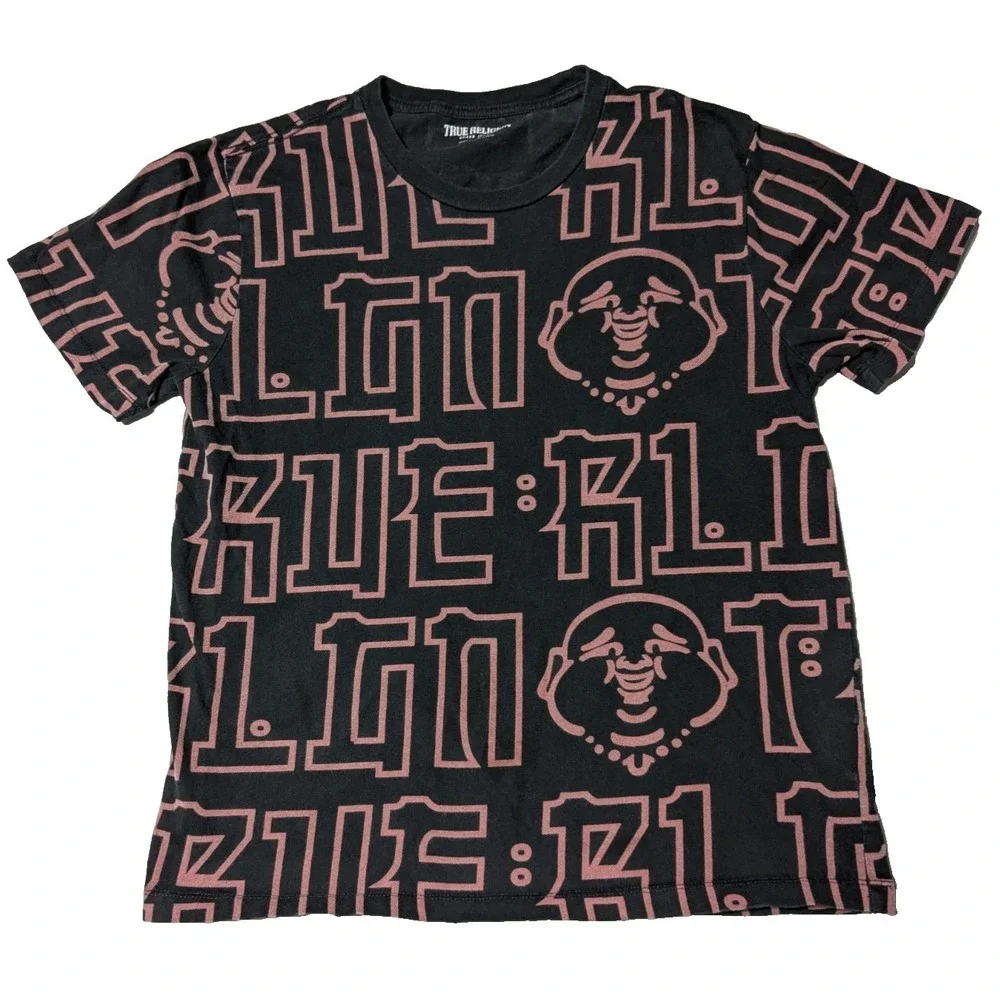 True Religion Buddha Allover Print Black T-shirt‎ - Men Medium